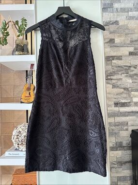 Just Me Black Lace Sleeveless Mini Dress